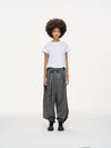 Noa Wrap-Front Pleated Pants – Wrap Around Sash Belt, Grey Pinstripe