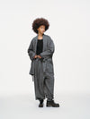 Noa Wrap-Front Pleated Pants – Wrap Around Sash Belt, Grey Pinstripe