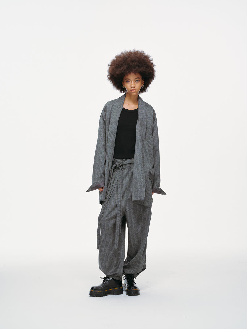 Noa Loose Fit Kimono Blazer – Grey Pinstripe