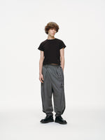 Noa Wrap-Front Pleated Pants – Wrap Around Sash Belt, Grey Pinstripe