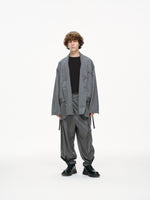 Noa Wrap-Front Pleated Pants – Wrap Around Sash Belt, Grey Pinstripe