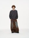 Rust Oil Slick Iridescent Wide Leg Denim Pants with Sash Belt