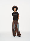 Rust Oil Slick Iridescent Wide Leg Denim Pants with Sash Belt