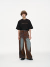 Rust Oil Slick Iridescent Wide Leg Denim Pants with Sash Belt