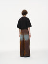 Rust Oil Slick Iridescent Wide Leg Denim Pants with Sash Belt