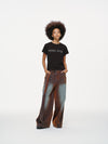 Rust Oil Slick Iridescent Wide Leg Denim Pants with Sash Belt