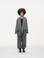 Noa Loose Fit Kimono Blazer – Grey Pinstripe
