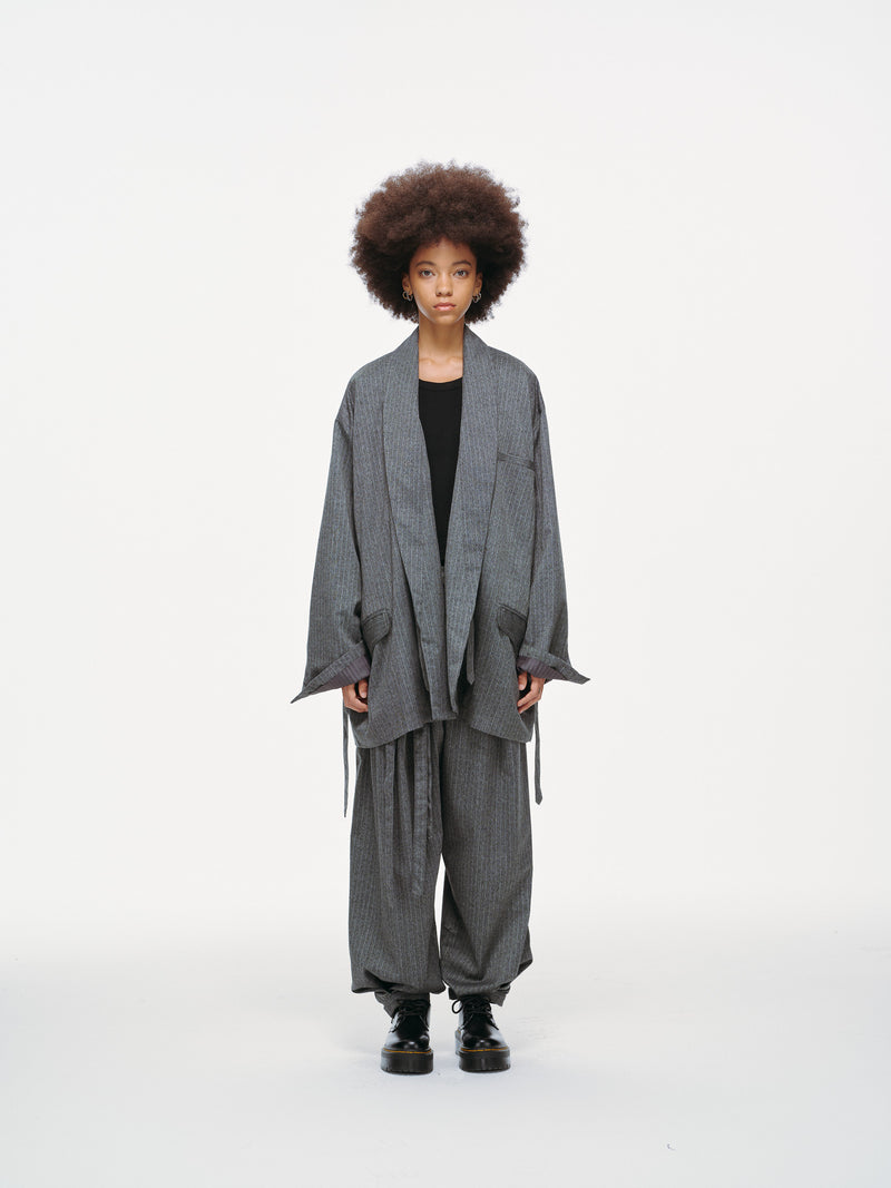 Noa Loose Fit Kimono Blazer – Grey Pinstripe