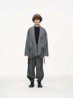 Noa Loose Fit Kimono Blazer – Grey Pinstripe
