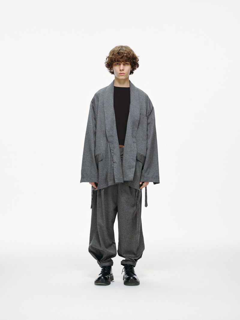 Noa Loose Fit Kimono Blazer – Grey Pinstripe