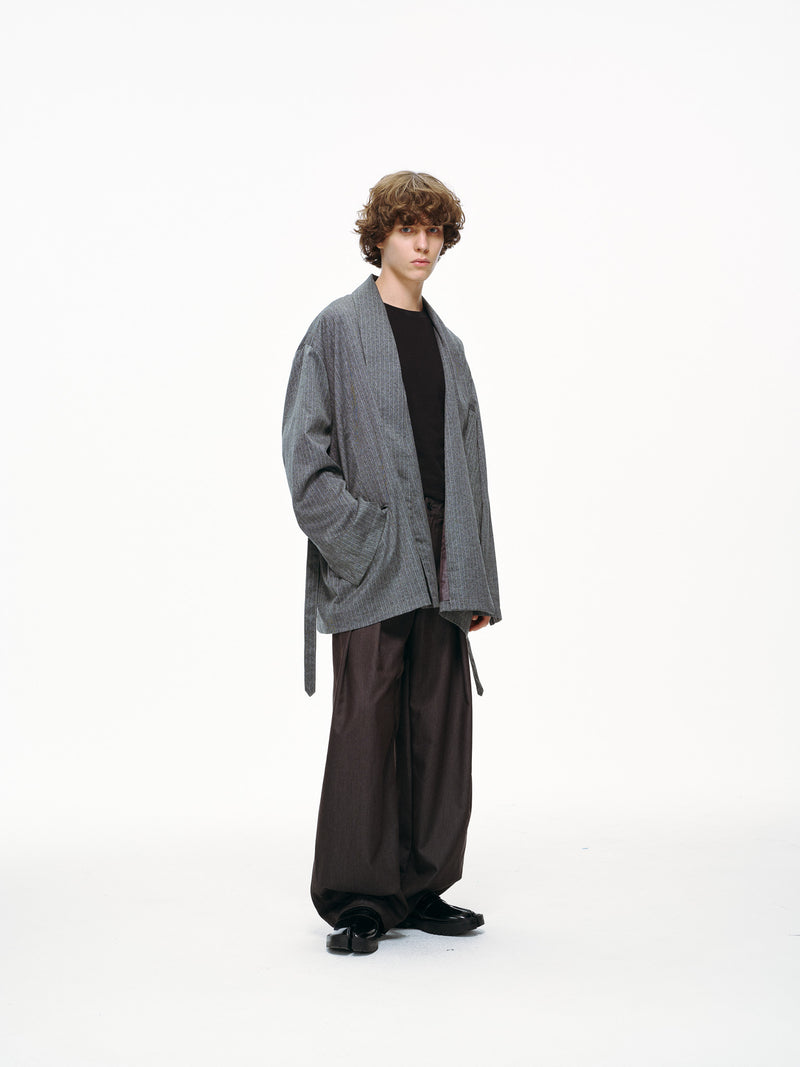 Noa Loose Fit Kimono Blazer – Grey Pinstripe
