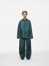 Waxed Wide Leg Pants - Jade Green, Light Wax