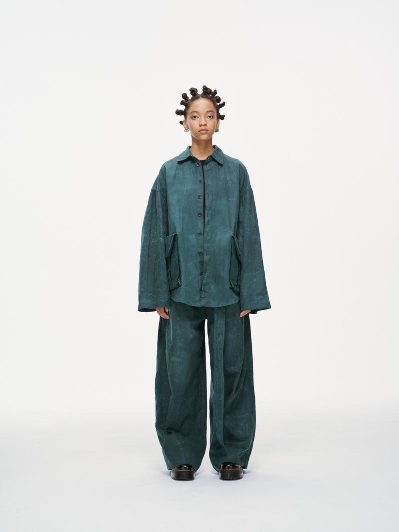 Waxed Wide Leg Pants - Jade Green, Light Wax – FRIED RICE SHOP