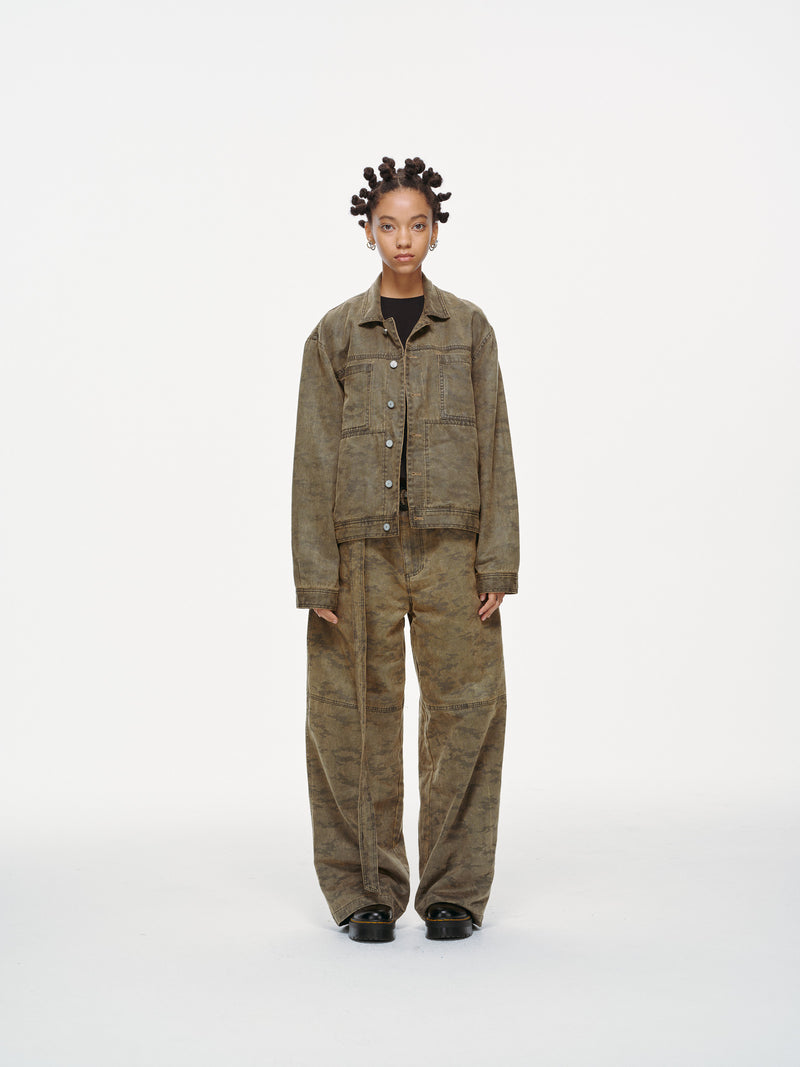 Kota Light Denim Motor Jacket – Subtle Washed Brown Camo