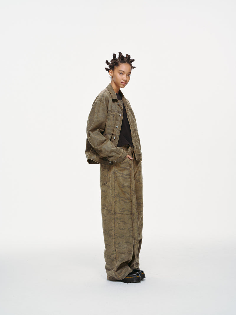 Kota Light Denim Motor Jacket – Subtle Washed Brown Camo