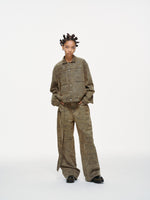 Kota Light Denim Sash Belt Pants – Subtle Washed Brown Camo