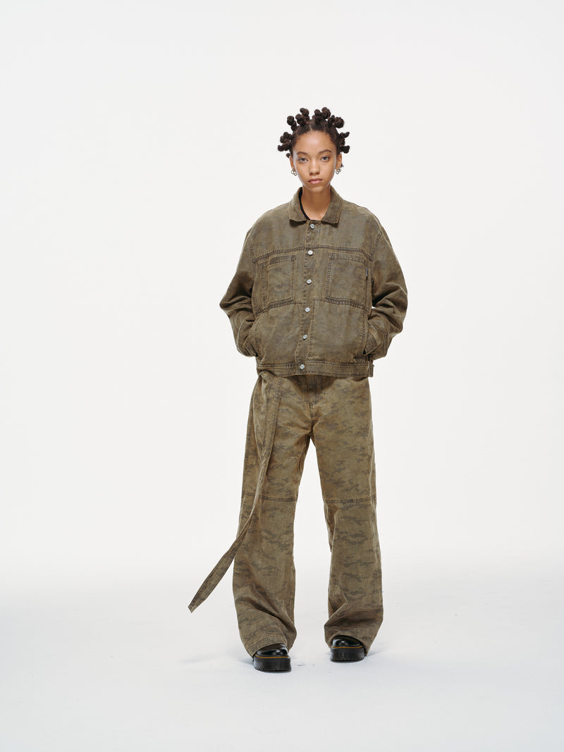 Kota Light Denim Motor Jacket – Subtle Washed Brown Camo