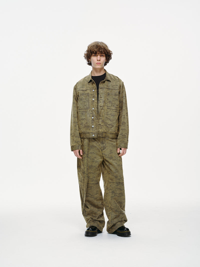 Kota Light Denim Motor Jacket – Subtle Washed Brown Camo