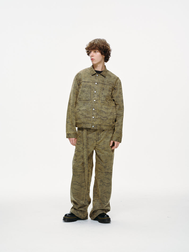 Kota Light Denim Motor Jacket – Subtle Washed Brown Camo
