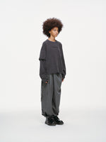 Asymmetric Sleeve Crewneck – Graphite