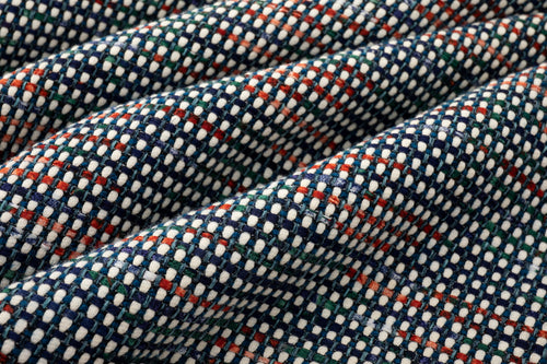 Close-up of checkered fabric with blue, white, and red pattern