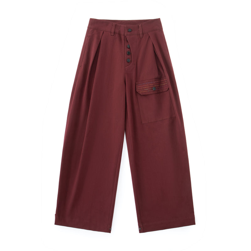 Sashiko Wide Leg - Oxblood