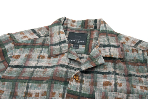 Abstract Paint Brush Plaid Button Up – Short Sleeve, Earth Tones