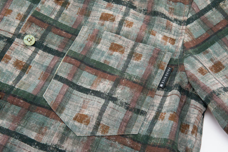 Abstract Paint Brush Plaid Button Up – Short Sleeve, Earth Tones