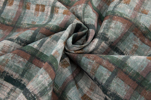 Abstract Paint Brush Plaid Button Up – Short Sleeve, Earth Tones