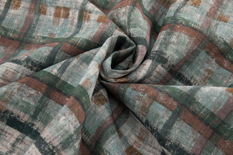 Abstract Paint Brush Plaid Button Up – Short Sleeve, Earth Tones