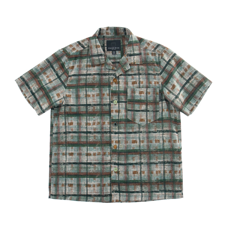 Abstract Paint Brush Plaid Button Up – Short Sleeve, Earth Tones