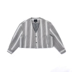 Cropped V-Neck Jacket – Striped Monochrome Twill