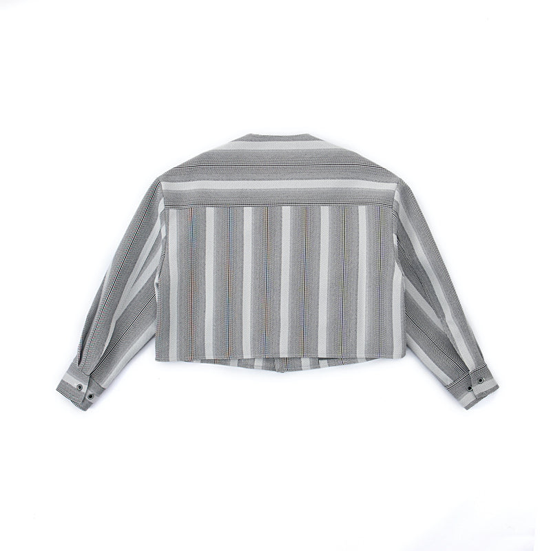 Cropped V-Neck Jacket – Striped Monochrome Twill