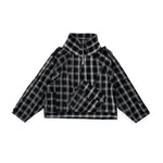 Black and gray plaid longsleeve on a white background