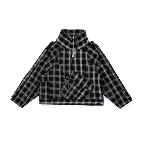 Black and gray plaid longsleeve on a white background