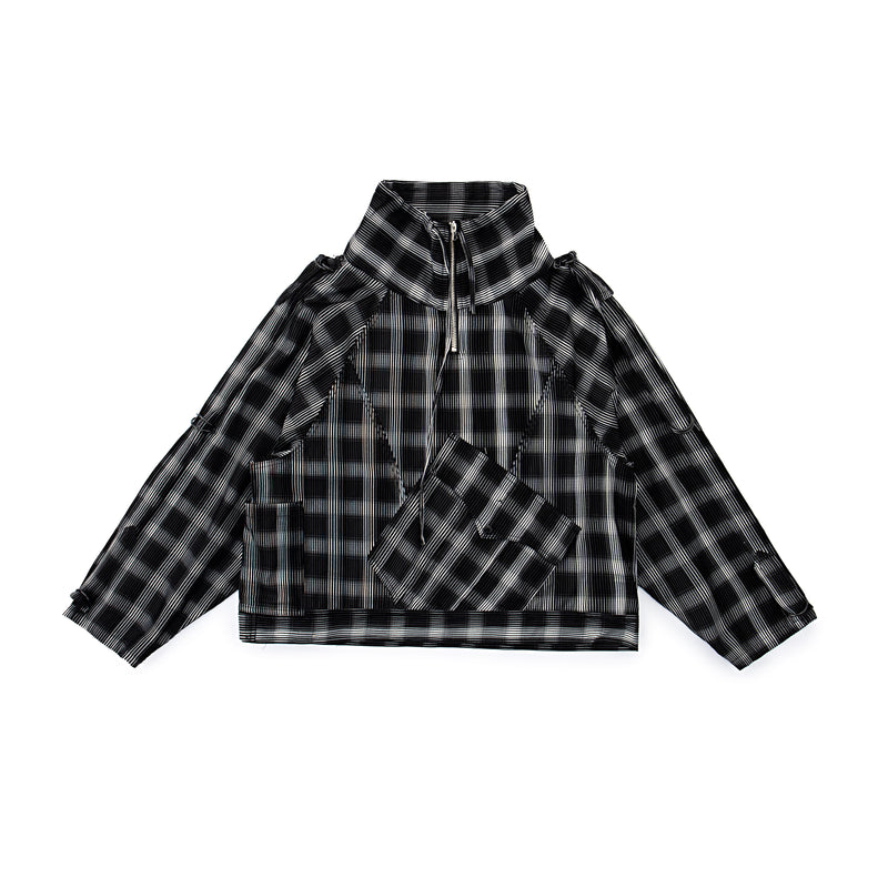 Black and gray plaid longsleeve on a white background