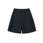 Check Pattern Cargo Shorts – Black Grid, Relaxed Fit