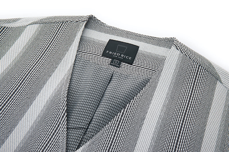 Cropped V-Neck Jacket – Striped Monochrome Twill