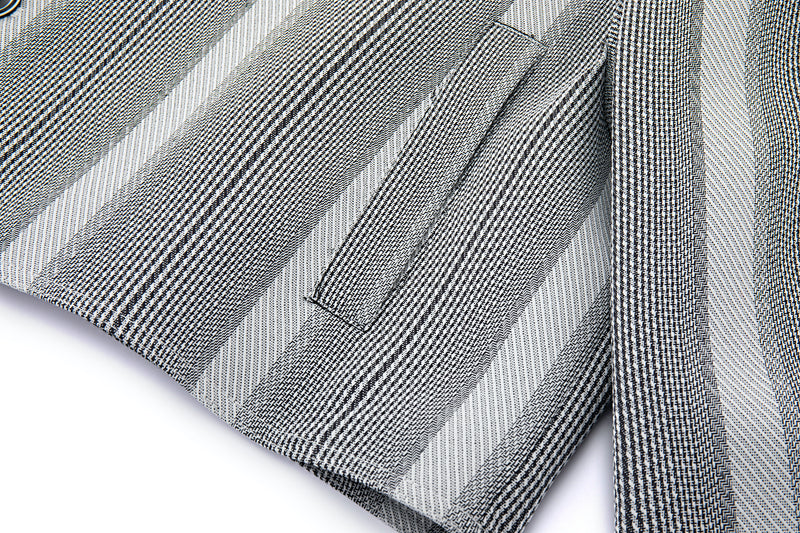 Cropped V-Neck Jacket – Striped Monochrome Twill