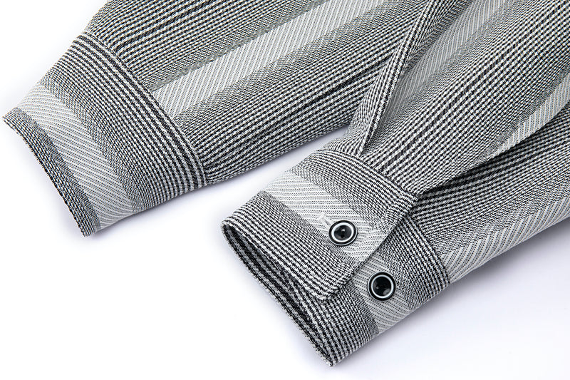 Cropped V-Neck Jacket – Striped Monochrome Twill