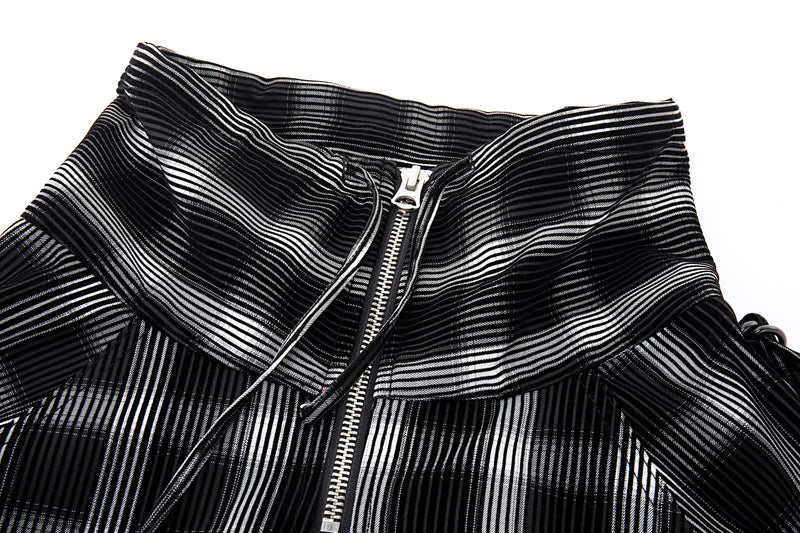Distorted Plaid Half-Zip Pullover – Black & White, Boxy Fit