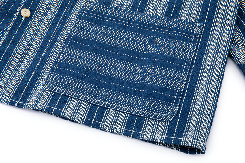 Striped Patch Workman Shirt – Indigo Contrasting Patterns