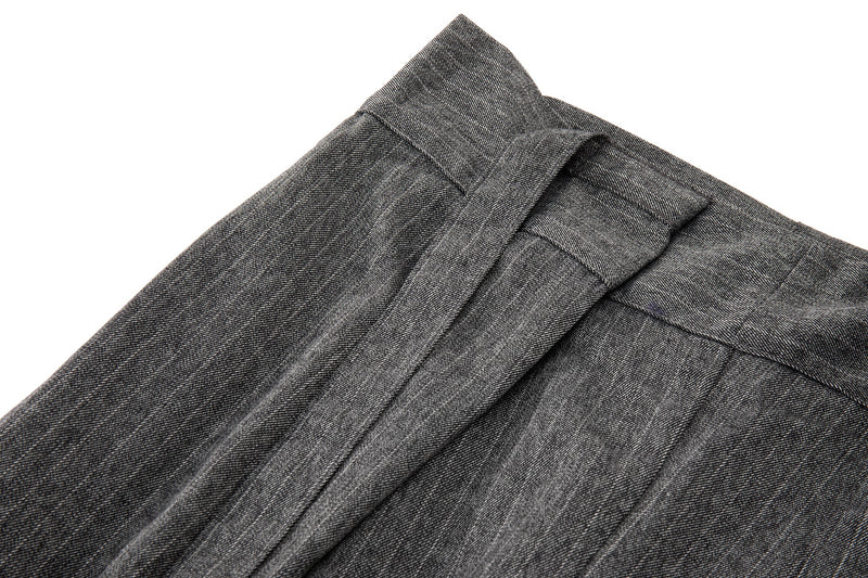 Noa Wrap-Front Pleated Pants – Wrap Around Sash Belt, Grey Pinstripe