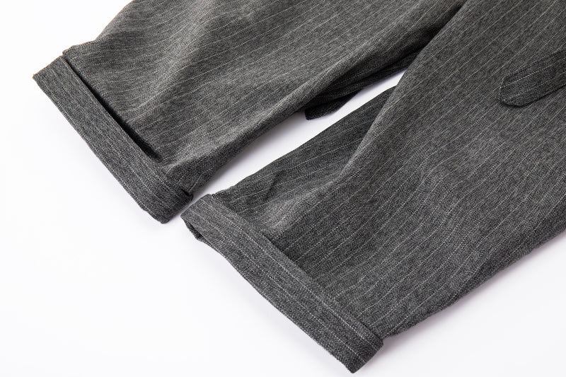 Noa Wrap-Front Pleated Pants – Wrap Around Sash Belt, Grey Pinstripe