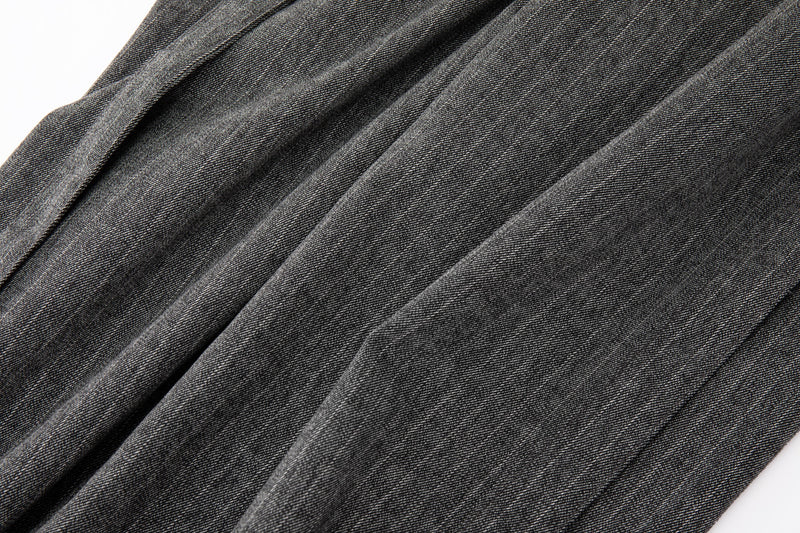 Noa Wrap-Front Pleated Pants – Wrap Around Sash Belt, Grey Pinstripe