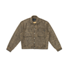 Unisex trucker-style jacket in suede brown with subtle camo texture
