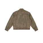 Unisex trucker-style jacket in suede brown with subtle camo, BACK VIEW