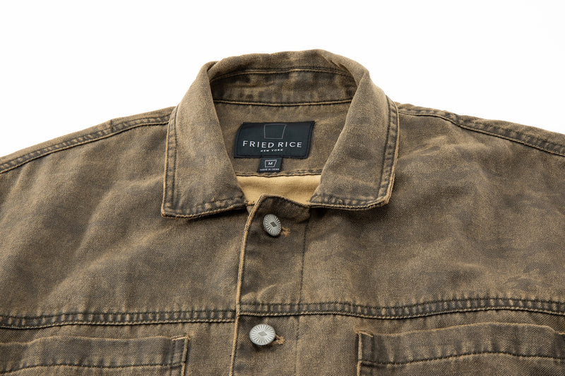 Button front closure with reinforced stitching details