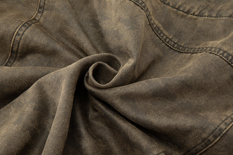 Close-up of suede brown camo wash