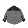 Back Multi-color shirt with colorful patchwork design on a white background 